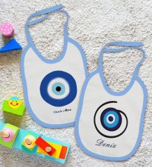 BK Kids Kişiye Özel Nazar Boncuğu Tasarımlı 2’li Mavi Mama Önlüğü-1