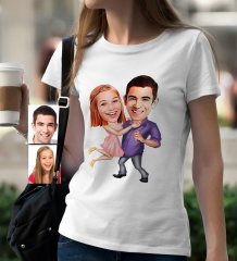 Kişiye Özel Sevgililer Karikatür Beyaz Bayan Tişört - 3