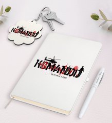 Kişiye Özel Komando Beyaz Defter Kalem ve Anahtarlık Hediye Seti