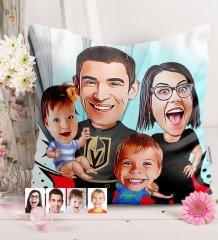 Kişiye Özel Aile Karikatürlü Saten Yastık - 3