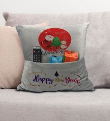 BK Gift Kişiye Özel Yılbaşı Tasarımlı Organizer Kumanda ve Atıştırmalık Cepli Gri Kırlent Yastık, Yılbaşı Hediyesi- 10, Yeni Yıl Hediyeleri