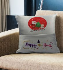 BK Gift Kişiye Özel Yılbaşı Tasarımlı Organizer Kumanda ve Atıştırmalık Cepli Gri Kırlent Yastık, Yılbaşı Hediyesi- 10, Yeni Yıl Hediyeleri