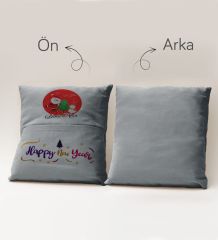 BK Gift Kişiye Özel Yılbaşı Tasarımlı Organizer Kumanda ve Atıştırmalık Cepli Gri Kırlent Yastık, Yılbaşı Hediyesi- 10, Yeni Yıl Hediyeleri