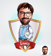 Kişiye Özel İsimli Erkek Doktor Tasarımlı Dijital Karikatür-8