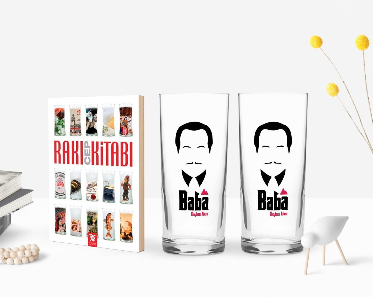 Kişiye Özel Renkli Baskılı Godfather Baba Tasarımlı İkili Rakı Bardağı ve Rakı Cep Kitabı Hediye Seti-12