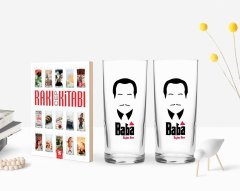 Kişiye Özel Renkli Baskılı Godfather Baba Tasarımlı İkili Rakı Bardağı ve Rakı Cep Kitabı Hediye Seti-12