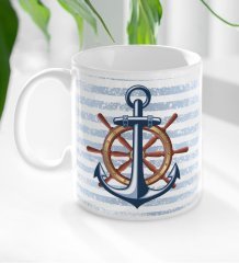 BK Gift Çapa ve Dümen Tasarımlı Beyaz Kupa Bardak-1