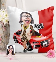 Kişiye Özel Bayan Patron Karikatürlü Saten Yastık - 1