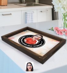 Kişiye Özel Kadın Nihayetinde Karikatürlü Doğal Ahşap Tepsi-3