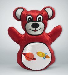 BK Gift Uzay Aracı Tasarımlı Kırmızı Ayıcık Yastık-1