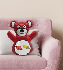 BK Gift Uzay Aracı Tasarımlı Kırmızı Ayıcık Yastık-1