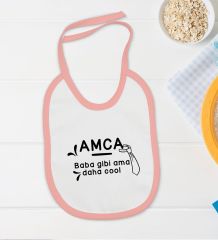 BK Kids Amca Baba Gibi Tasarımlı Pembe Bebek Body Zıbın ve Mama Önlüğü Hediye Seti-1