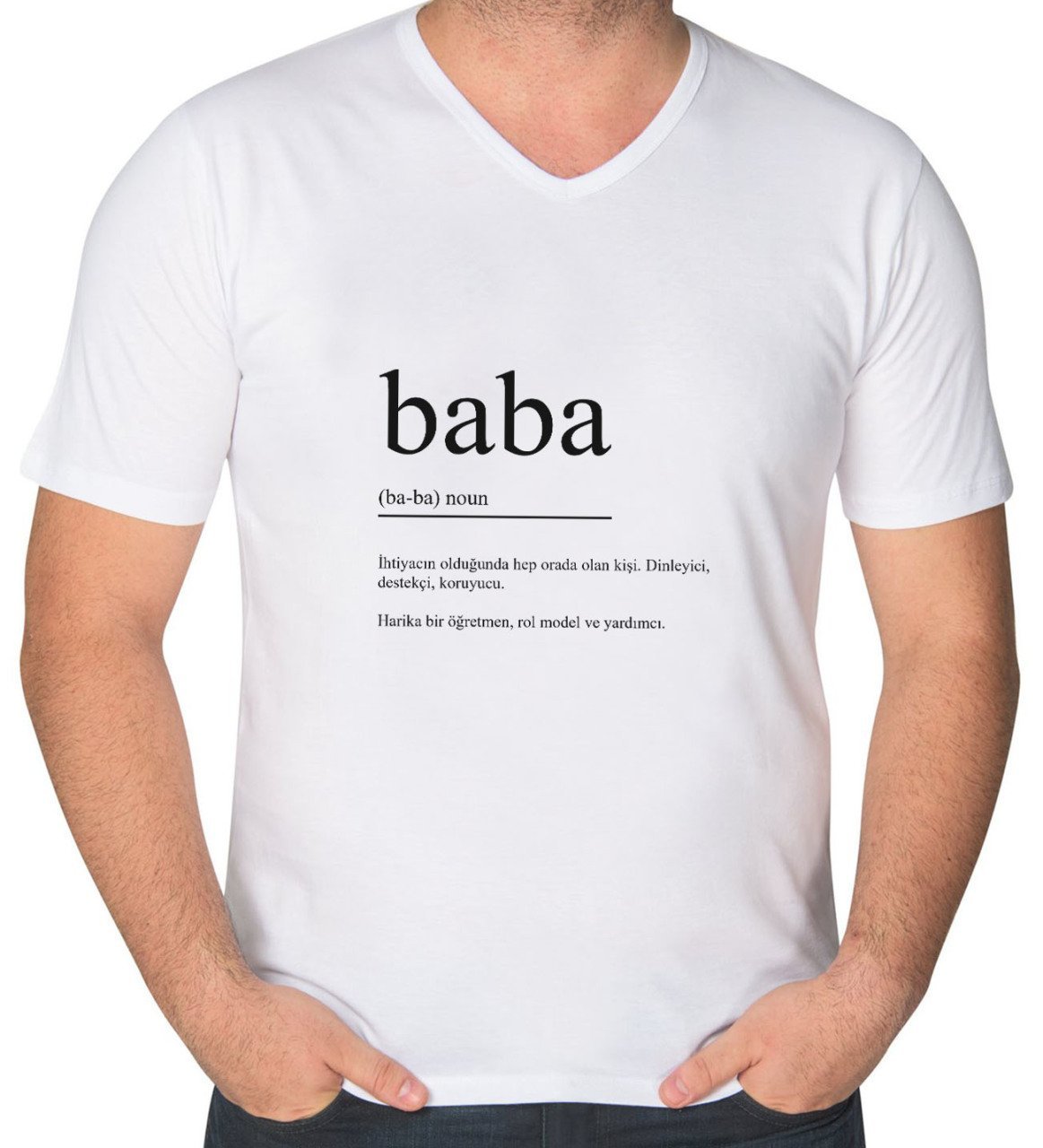 BK Gift Baba Tasarımlı V Yaka Tişört-1