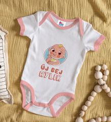 BK Kids Uj Bej Aylık Tasarımlı Pembe Bebek Body Zıbın-1
