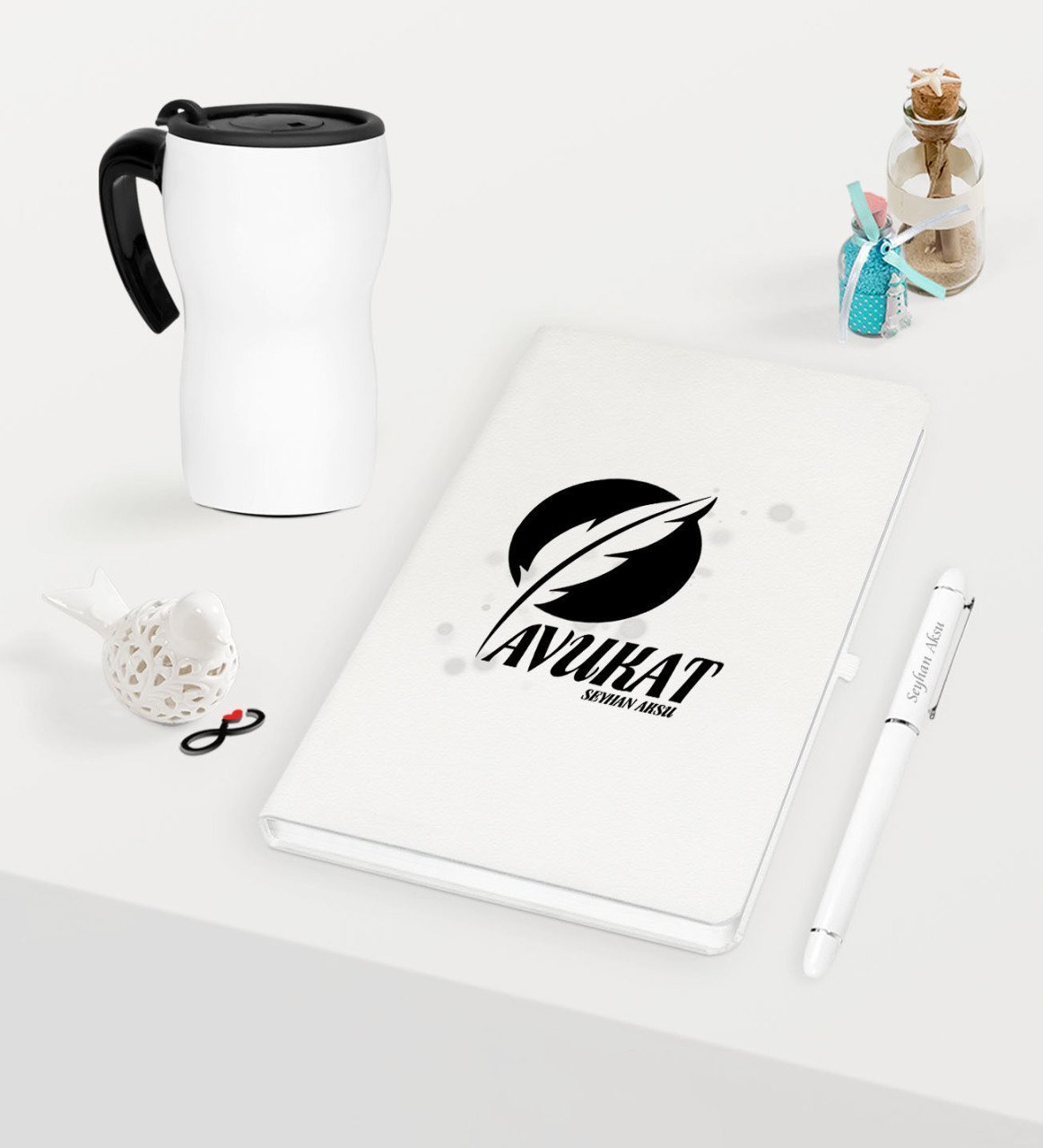 Kişiye Özel Avukat Temalı Beyaz Defter Kalem ve Termos Mug Seti  - 12