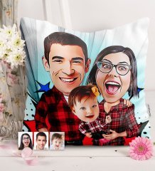 Kişiye Özel Aile Karikatürlü Saten Yastık - 2