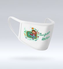 Çocuklara Özel İsimli Yıkanabilir Beyaz Okul Maskesi-9
