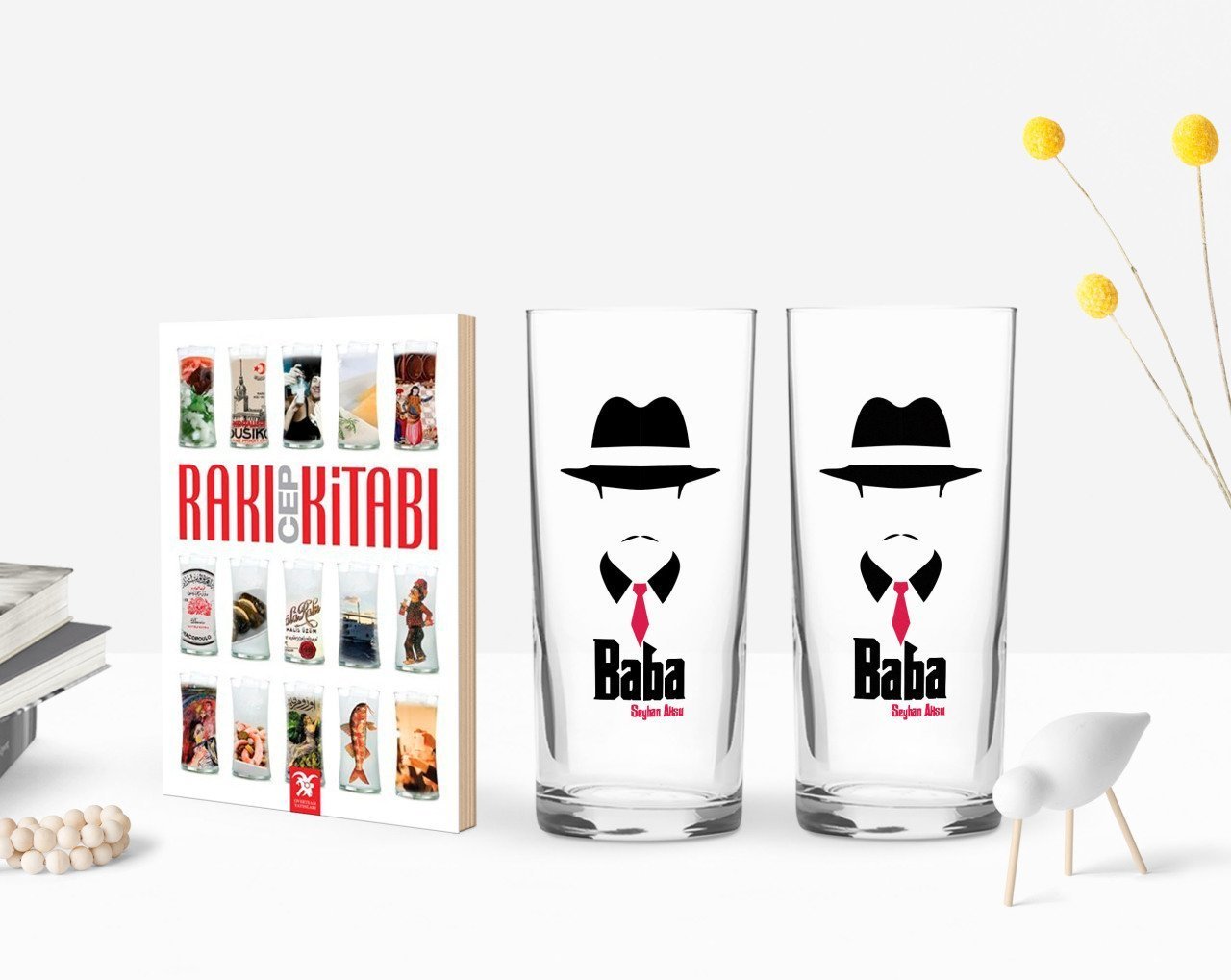 Kişiye Özel Renkli Baskılı Godfather Baba Tasarımlı İkili Rakı Bardağı ve Rakı Cep Kitabı Hediye Seti-11