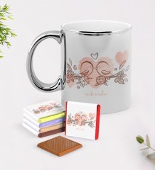 Kişiye Özel Sevgililer Günü Krom Kupa ve Çikolata Hediye Seti-35