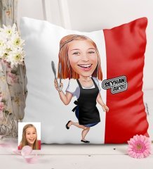 Kişiye Özel Bayan Aşçı Karikatürlü Saten Yastık
