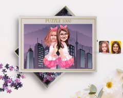 Kişiye Özel Kız Kardeşler Karikatürlü 1000 Parça Profesyonel Puzzle-3