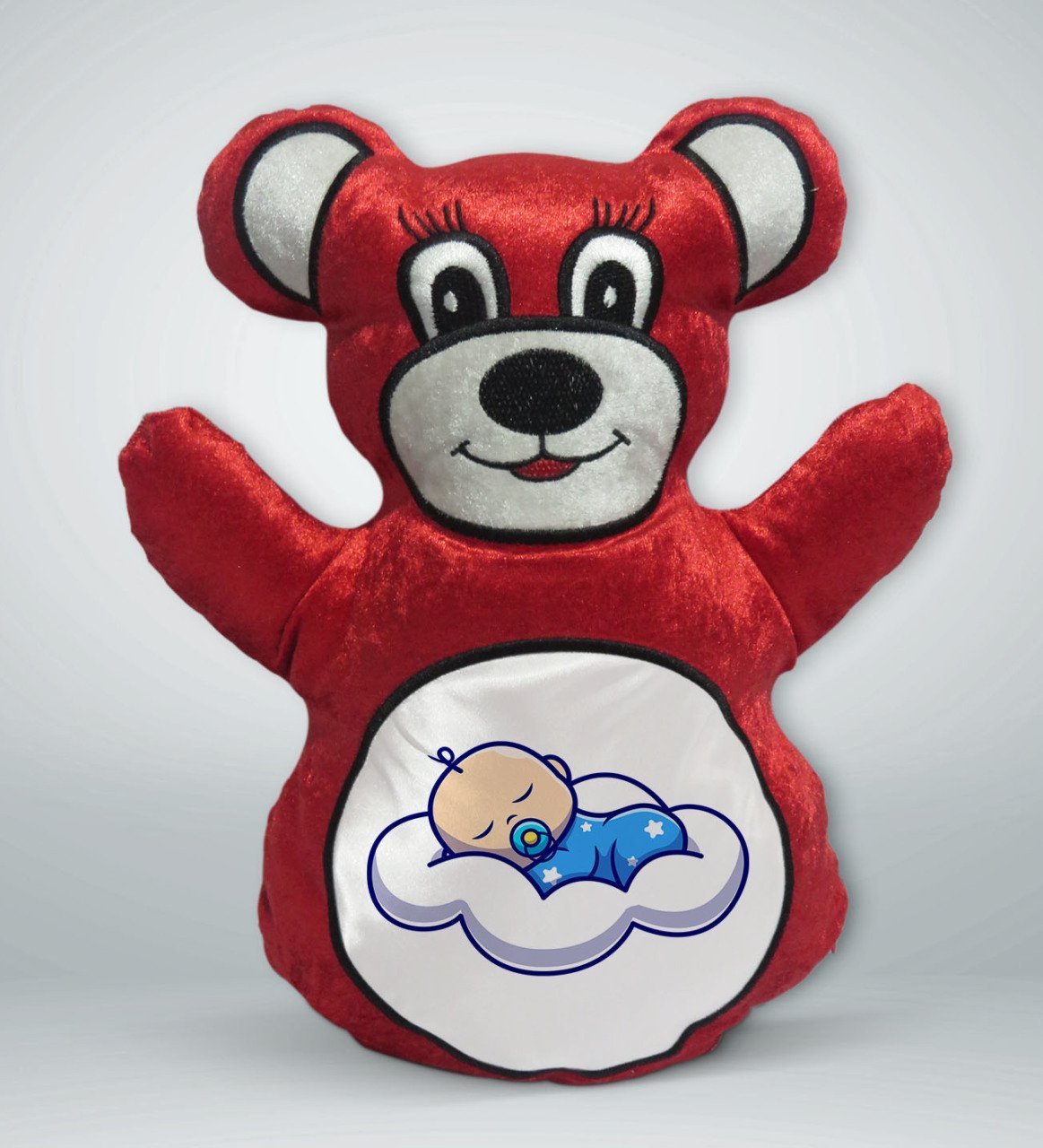BK Gift Uyuyan Bebek Tasarımlı Kırmızı Ayıcık Yastık-1