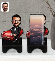 Kişiye Özel Erkek Patron Karikatürlü Ahşap Biblo Telefon Standı-1