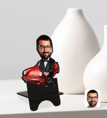 Kişiye Özel Erkek Patron Karikatürlü Ahşap Biblo Telefon Standı-1