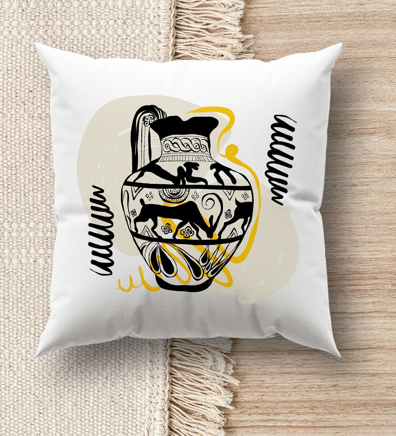 BK Gift Modern Art Tasarımlı Beyaz Kırlent Yastık, Ev Hediyesi, Ev Dekorasyonu, Dekoratif Hediye-20
