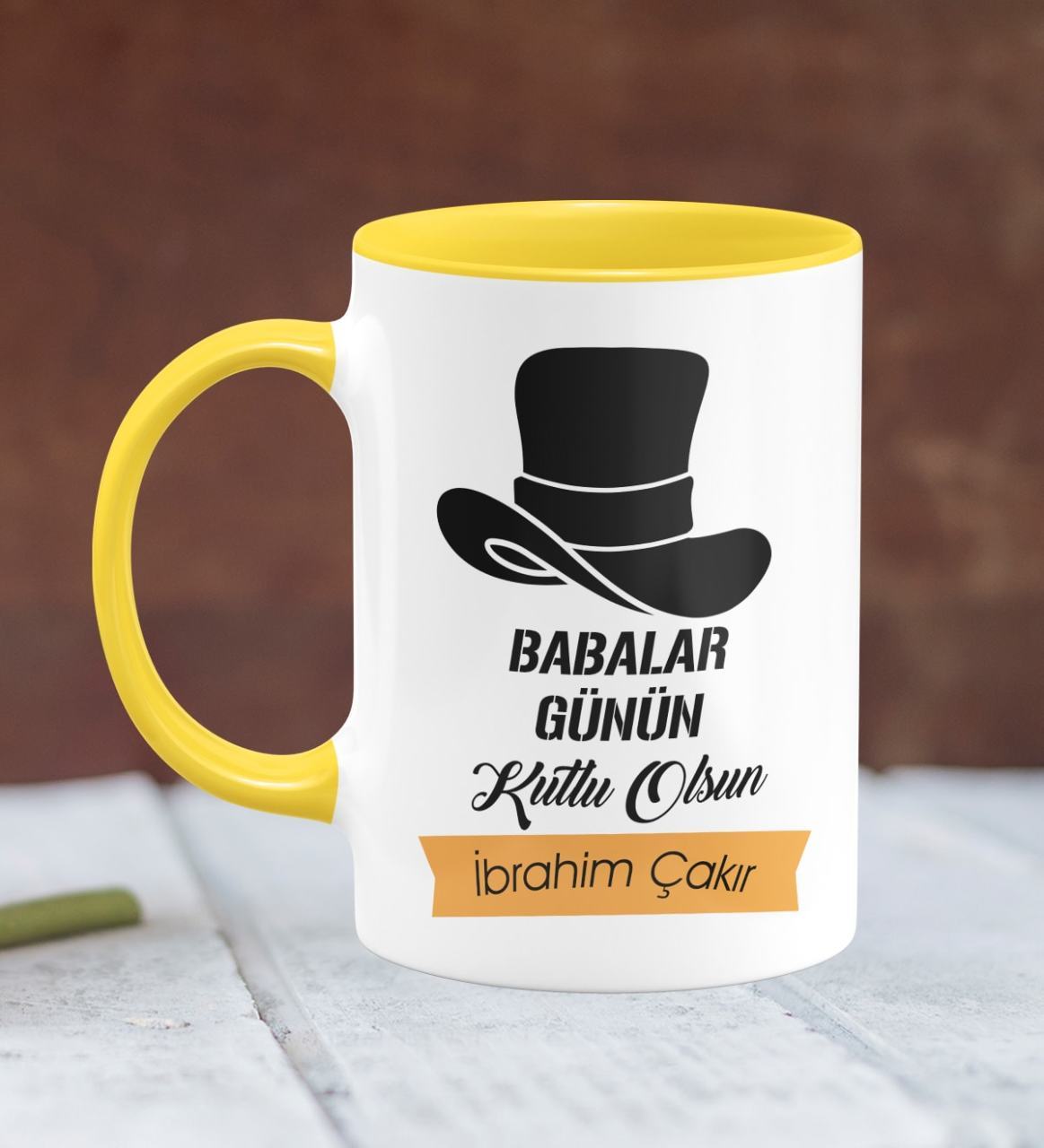 Kişiye Özel Babalar Günü Temalı Sarı Kupa Bardak 24-344S