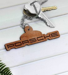 Porsche Logolu Ahşap Anahtarlık-2