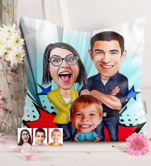 Kişiye Özel Aile Karikatürlü Saten Yastık - 1