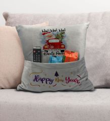 BK Gift Kişiye Özel Yılbaşı Tasarımlı Organizer Kumanda ve Atıştırmalık Cepli Gri Kırlent Yastık, Yılbaşı Hediyesi- 8, Yeni Yıl Hediyeleri