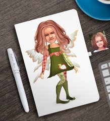 Kişiye Özel Kız Çocuk Peri Karikatürlü Beyaz Defter ve Kalem Hediye Seti-1