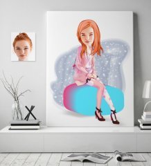 Kişiye Özel Kadın Karikatürlü Kanvas Tablo (70 x 100 cm.) 32