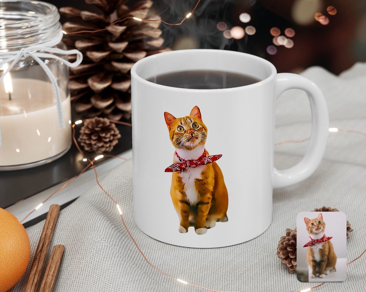 Kişiye Özel Tam Boy Kedi Karikatürlü Beyaz Kupa Bardak-1