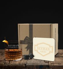 BK Gift Kişiye Özel İsimli Frasera Viski Kadehi Ahşap Bardak Altlığı ve Viski Taşı Hediye Seti-13, Sevgiliye Hediye, Babaya Hediye