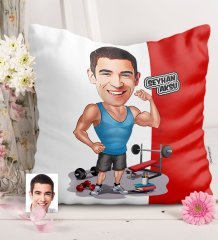 Kişiye Özel Bay Sporcu Karikatürlü Saten Yastık
