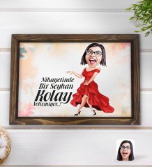 Kişiye Özel Kadın Nihayetinde Karikatürlü Doğal Ahşap Tepsi-1