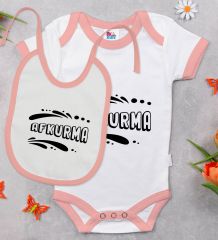 BK Kids Afkurma Tasarımlı Pembe Bebek Body Zıbın ve Mama Önlüğü Hediye Seti-1
