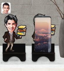 Kişiye Özel Erkek Öğretmen Karikatürlü Ahşap Biblo Telefon Standı
