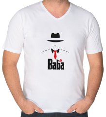 BK Gift Baba Godfather Tasarımlı V Yaka Tişört-17