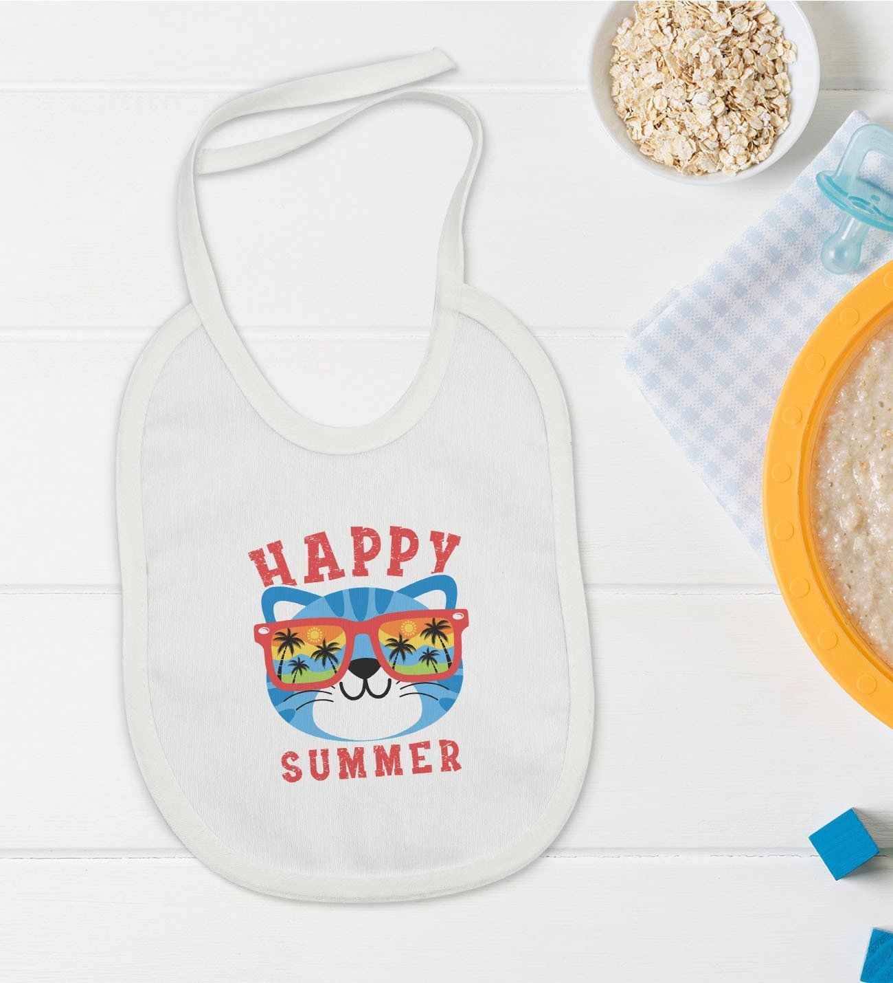 BK Kids Happy Summer Tasarımlı Bebek Mama Önlüğü - Model 1