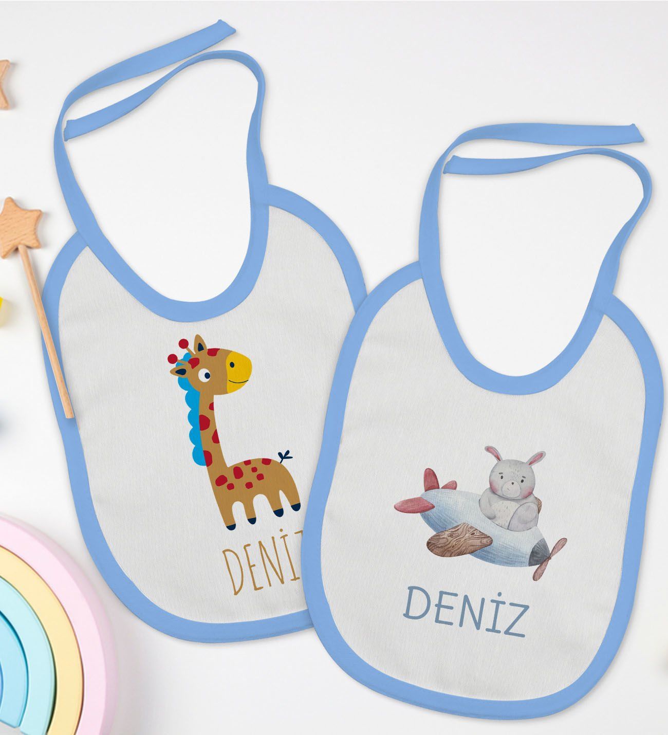BK Kids Kişiye Özel İsimli 2’li Mavi Mama Önlüğü-11