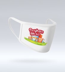 Çocuklara Özel İsimli Yıkanabilir Beyaz Okul Maskesi-7