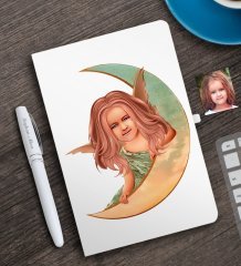 Kişiye Özel Kız Çocuk Melek Karikatürlü Beyaz Defter ve Kalem Hediye Seti-1