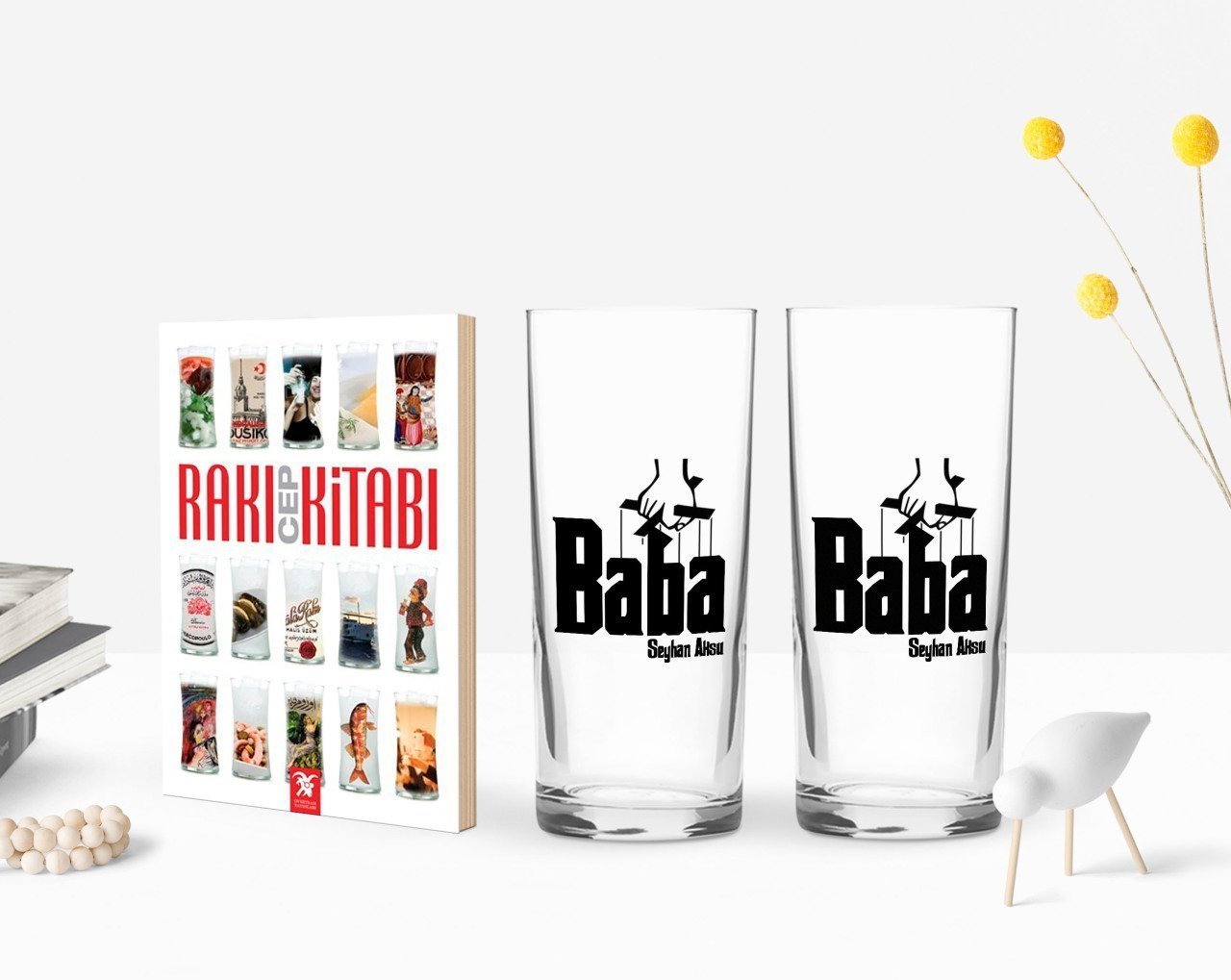 Kişiye Özel Renkli Baskılı Godfather Baba Tasarımlı İkili Rakı Bardağı ve Rakı Cep Kitabı Hediye Seti-5