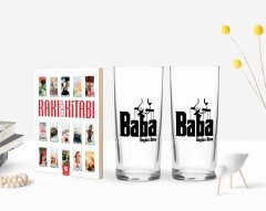 Kişiye Özel Renkli Baskılı Godfather Baba Tasarımlı İkili Rakı Bardağı ve Rakı Cep Kitabı Hediye Seti-5