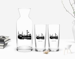Kişiye Özel Renkli Baskılı Ankara Tasarımlı Turistik İkili Rakı Bardağı ve Karaf Hediye Seti-2