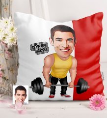 Kişiye Özel Bay Halterci Karikatürlü Saten Yastık